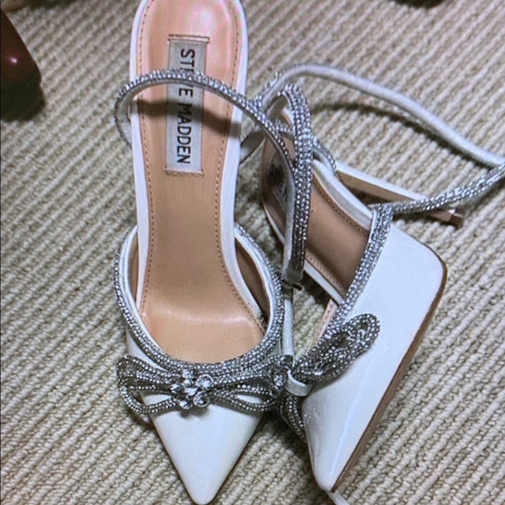 Steve Madden White Heels with Silver Accents